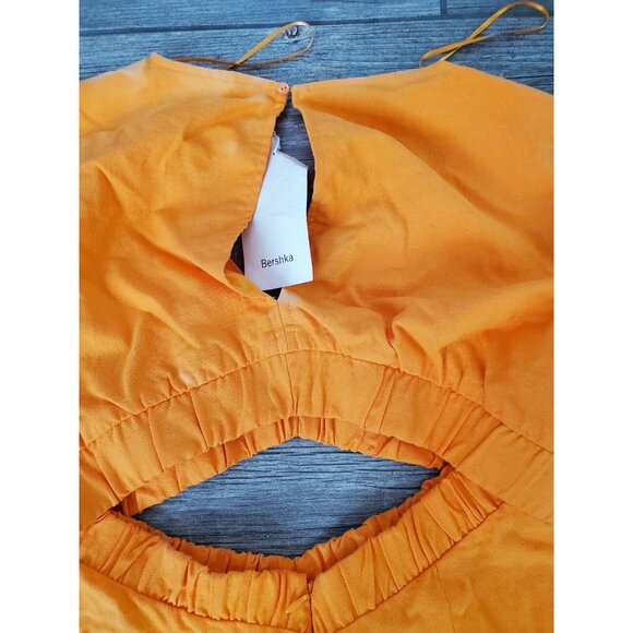 Bershka Nwt Cotton/linen Blend Orange Cut Out Mini Dress With Puffer Sleeve $749 - Picture 2 of 9